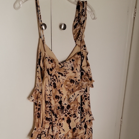 Bar||| Beige Printed Ruffle Slip Dress - Picture 10 of 11